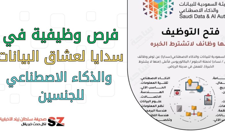 فرص وظيفية في سدايا لعشاق البيانات والذكاء الاصطناعي للجنسين