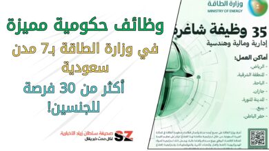 وظائف حكومية مميزة في وزارة الطاقة ب7 مدن سعودية اكثر من 30 فرصة للجنسين